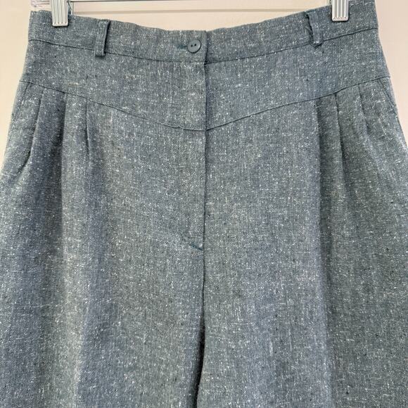Vintage Womens Wool High Waist Yoke Pleated Teal Trousers Sz 12 Classic 70s 80s - Picture 2 of 7